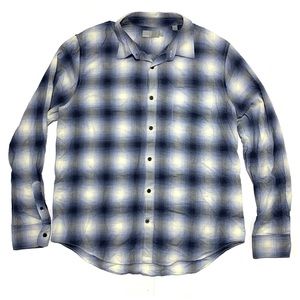 Vince Button Down Shirt Plaid Blue Black White Mens L